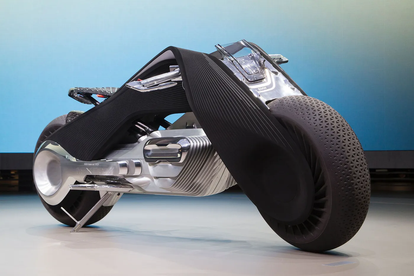 The self-balancing BMW Motorrad VISION NEXT 100 concept motorcycle is unveiled on the last of four international stops of the